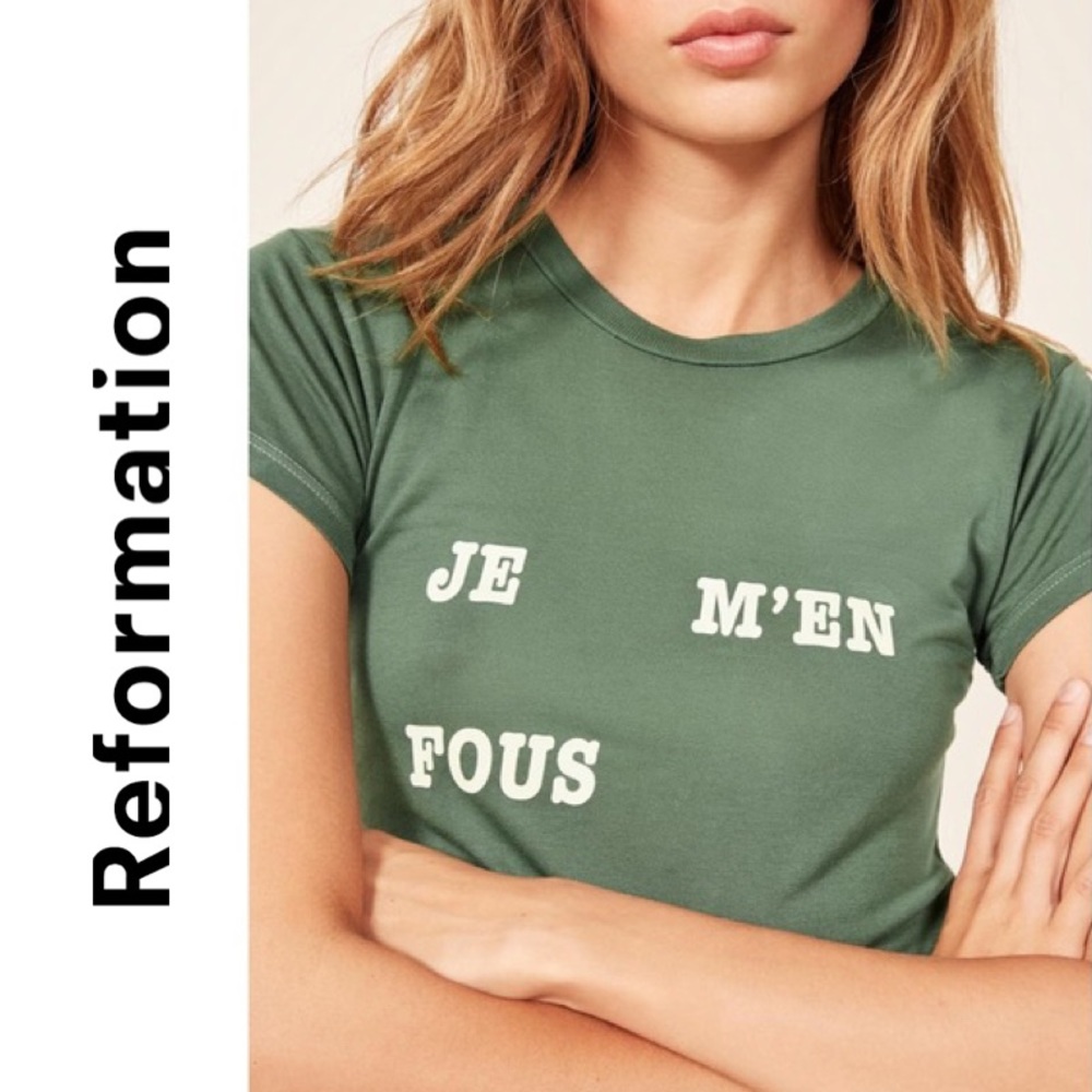 NWT Reformation Green Je M’en Fous Alex Slim Tee - Picture 3 of 11